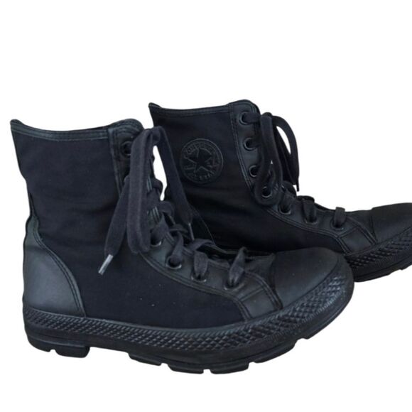 Converse Black Leather OUTSIDER Combat Boots RARE Unisex M8.5 W10 - Picture 2 of 7